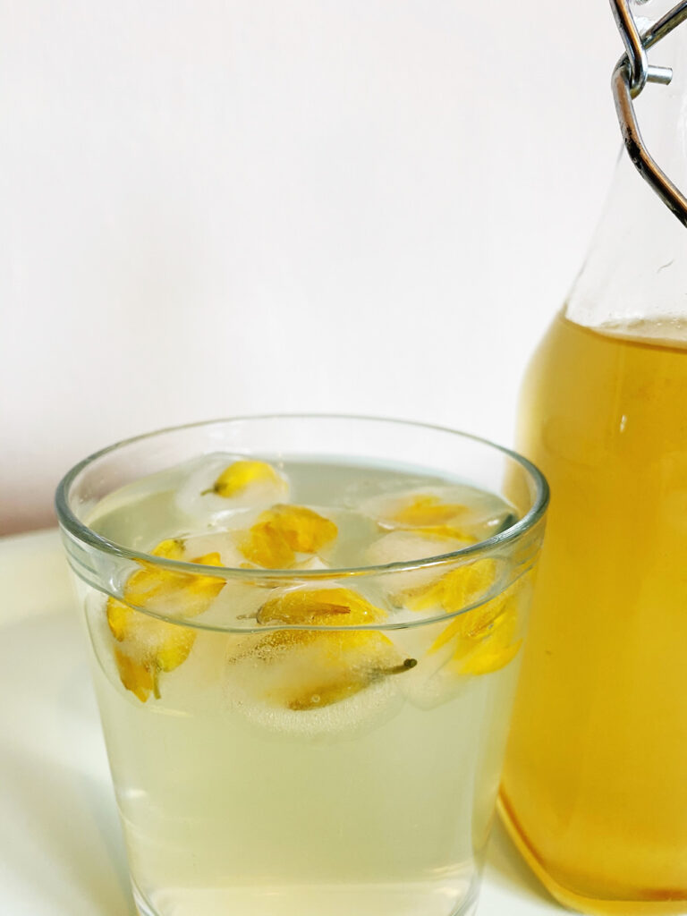 Gorse flower cordial with gorse floral ice