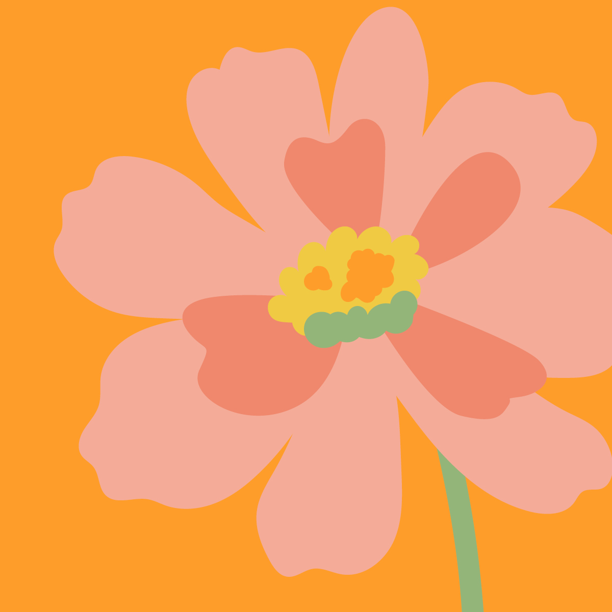 GrowCreateJoy_SocialSquare_03 A pink illustrated flower on an orange background